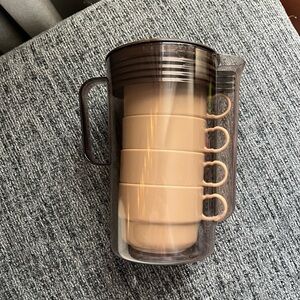Vintage Acrylic Clear Pitcher w/ 4 Melamine Mugs and Coasters Camping
